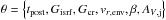 \hbox{$\theta=\left\{\sub{t}{post}, \sub{G}{isrf}, \sub{G}{cr}, \sub{v}{{\it r},env}, \beta, \sub{A}{{\it V},j}\right\}$}