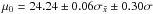 \hbox{$\mu_0=24.24\pm0.06 \sigma_{\bar x} \pm 0.30 \sigma$}