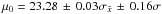 \hbox{$\mu_0=23.28\,\pm\,0.03 \sigma_{\bar x} \,\pm\,0.16 \sigma$}