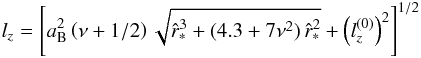 \appendix \setcounter{section}{1} \begin{eqnarray} l_{z} = \left[ \aB^2 \left(\nu+1/2\right) \sqrt{\hat{r}_*^3 +(4.3+7\nu^2)\,\hat{r}_*^2} + \left(l_{z}^{(0)}\right)^2 \right]^{1/2} \label{lzdecentr} \end{eqnarray}