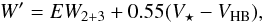 \begin{equation} W'=EW_{2+3} + 0.55 (V_{\star}-V_{\rm HB}), \end{equation}