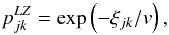 \begin{equation} p_{jk}^{LZ} = \exp\left( - {\xi_{jk}}/{v} \right), \label{eq:pLZ} \end{equation}