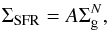 Mathematical equation: \begin{equation} \Sigma_{\rm SFR} = A\Sigma_{\rm g}^{N}, \end{equation}