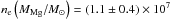 \hbox{$n_{\rm e} \left(M_{\rm Mg}/M_\odot\right) = \left(1.1\pm0.4\right)\e{7}$}