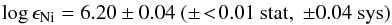 \begin{eqnarray*} \log \epsilon_\mathrm{Ni}=6.20\pm0.04\ (\pm\!<\!0.01\ \mathrm{stat},\ \pm0.04\ \mathrm{sys}) \end{eqnarray*}