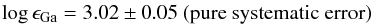 \begin{eqnarray*} \log\epsilon_{\mathrm{Ga}}=3.02\pm0.05\ \mathrm{(pure\ systematic\ error)} \end{eqnarray*}