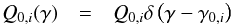 \begin{eqnarray} \label{injection} Q_{0,i}(\gamma) & = & Q_{0,i} \delta\left(\gamma-\gamma_{0,i} \right) \end{eqnarray}