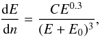 \begin{equation} \label{crdis3} \frac{\mathrm{d}E}{\mathrm{d}n} = \frac{CE^{0.3}}{(E+E_0)^3} , \end{equation}