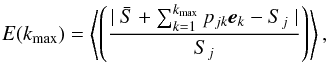\begin{equation} E(k_{\rm max}) = \left \langle \left( { { \mid\bar{S} + \sum_{k=1}^{k _{\rm max}} { {p}_{jk} \vec{e}_k } - {S}_j \mid } \over { S_j } } \right) \right \rangle , \end{equation}