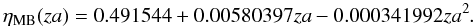 $$\eta_{\rm MB}(za) = 0.491544 + 0.00580397 za - 0.000341992 za^2.$$