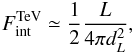 \begin{equation} F_{\mathrm{int}}^{\mathrm{TeV}} \simeq \frac{1}{2}\frac{L}{4\pi d_{{L}}^2 }, \end{equation}