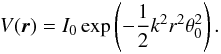 \hbox{$I(\vec{\theta}) = I_0 \exp(-\vec{\theta}^2/2 \theta_0^2)/2 \pi \theta_0^2$}