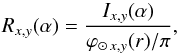 \begin{eqnarray} R_{x,y}(\alpha)=\frac{I_{x,y}(\alpha)}{\varphi_{\odot\, x,y}(r)/\pi}, \label{geom_refl} \end{eqnarray}