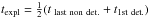 \hbox{$ t_{\rm expl}=\frac{1}{2}(t_{\rm~last~non~det.}+t_{\rm 1st~det.})$}