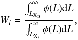 \begin{equation} W_i = {\int_{L_{{\rm X}_0}}^{\infty} \phi(L) {\rm d}L \over \int_{L_{{\rm X}_i}}^{\infty} \phi(L) {\rm d}L} , \end{equation}