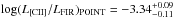 \hbox{${\rm log}(L_{\rm [CII]}/L_{\rm FIR})_{\rm POINT} = -3.34^{+0.09}_{-0.11}$}