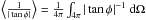 \hbox{$\left\langle \frac{1}{|\tan{\phi}|}\right\rangle = \frac{1}{4\pi}\int _{4\pi}|\tan{\phi}|^{-1}~{\rm d}\Omega$}