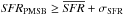 Mathematical equation: \hbox{${\it SFR}_{\rm PMSB} \ge \overline{{\it SFR}}+\sigma_{\rm SFR}$}