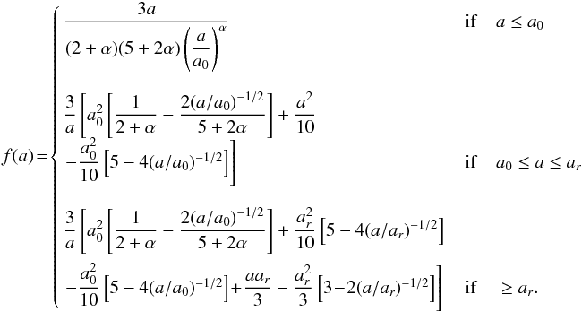 Mathematical equation: \appendix \setcounter{section}{2} \begin{eqnarray} \label{condi_function} f(a)\! = \end{eqnarray}