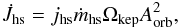 Mathematical equation: \begin{eqnarray} \label{equation:22} \dot{J}_{\mathrm{hs}} = j_{\mathrm{hs}}\dot{m}_{\mathrm{hs}}\Omega_{\mathrm{kep}}A_{\mathrm{orb}}^{2}, \end{eqnarray}