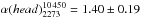 Mathematical equation: \hbox{$\alpha(head)_{2273}^{10\,450}=1.40\pm 0.19$}