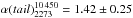 Mathematical equation: \hbox{$\alpha(tail)_{2273}^{10\,450}=1.42 \pm 0.25$}