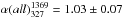 Mathematical equation: \hbox{$\alpha(all)_{327}^{1369}=1.03 \pm 0.07$}