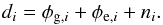 Mathematical equation: \begin{equation} \label{eq:datamodel-general} d_i = \phi_{\mathrm{g},i} + \phi_{\mathrm{e},i} + n_i. \end{equation}