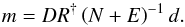 Mathematical equation: \appendix \setcounter{section}{2} \begin{equation} \label{eq:rec-m} m = D R^{\dagger} \left( N + E \right)^{-1} d. \end{equation}