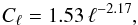 Mathematical equation: \appendix \setcounter{section}{2} \begin{equation} C_\ell = 1.53 \, \ell^{-2.17}, \end{equation}