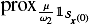 Mathematical equation: \hbox{$\prox_{\frac{\mu}{\omega_2}\mathbb{1}_{\mathcal{S}_{\vec{x}^{(0)}}}}$}