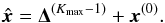 Mathematical equation: \begin{equation} \hat{\vec{x}} = \bm{\Delta}^{(K_{\max}-1)}+\vec{x}^{(0)}. \end{equation}