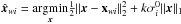Mathematical equation: \hbox{$\hat{\vec{x}}_{wi} = \underset{\vec{x}}\argmin \frac{1}{2}\|\vec{x}-\mathbf{x}_{wi}\|_2^2 + k\sigma_i^{0}\|\vec{x}\|_1$}