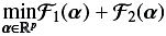 Mathematical equation: \appendix \setcounter{section}{2} \begin{equation} \underset{\bm{\alpha} \in \mathbb{R}^p }\min \mathcal{F}_1(\bm{\alpha}) + \mathcal{F}_2(\bm{\alpha}) \label{GenConv} \end{equation}