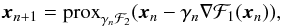 Mathematical equation: \appendix \setcounter{section}{2} \begin{equation} \vec{x}_{n+1} = \prox_{\gamma_n\mathcal{F}_2}(\vec{x}_n - \gamma_n\nabla\mathcal{F}_1(\vec{x}_n)), \end{equation}