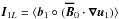 Mathematical equation: \hbox{${\vec{I}}_{1{L}}=\langle \vec{b}_1 \circ (\Bo\cdot \vec{\nabla}\vec{u}_1)\rangle$}