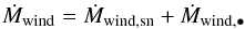 Mathematical equation: \begin{eqnarray} \dot{M}_{\rm wind} = \dot{M}_{\rm wind,sn}+ \dot{M}_{\rm wind,\BH} \label{gal_ejecta} \end{eqnarray}