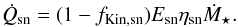 Mathematical equation: \begin{eqnarray} \dot{Q}_{\rm sn} = (1-f_{\rm Kin,sn})E_{\rm sn}\eta_{\rm sn}\dot{M}_{\star} . \label{Qsn} \end{eqnarray}