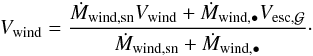Mathematical equation: \begin{eqnarray} \small{ V_{\rm wind} = \dfrac{\dot{M}_{\rm wind,sn}V_{\rm wind}+\dot{M}_{\rm wind,\BH}V_{\rm esc,\Gal}}{\dot{M}_{\rm wind,sn}+\dot{M}_{\rm wind,\BH}}\cdot \label{Vwind_gal}} \end{eqnarray}