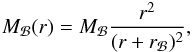 Mathematical equation: \begin{eqnarray} M_{\Bulge}(r) = M_{\Bulge} \dfrac{r^2}{(r+r_{\Bulge})^2} , \label{bulge_profile} \end{eqnarray}