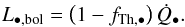 Mathematical equation: \begin{eqnarray} L_{\rm \BH,bol} = \left(1-f_{\rm Th,\BH}\right)\dot{Q}_{\BH}. \label{agn_Lum} \end{eqnarray}