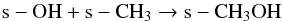 Mathematical equation: \begin{equation} \label{eq:meth3} {\rm s-OH + s-CH_3 \rightarrow s-CH_3OH} \end{equation}