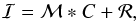 Mathematical equation: \begin{equation} \mathcal{I} = \mathcal{M} \ast C + \mathcal{R} \label{clean image}, \end{equation}