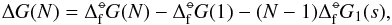 Mathematical equation: \begin{equation} \Delta G(N) = \dG(N) - \dG(1) - (N - 1)\dG_{1}(s) , \end{equation}