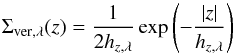 Mathematical equation: \begin{equation} \label{eqn:vertiprof} \Sigma_{\mathrm{ver},\lambda}(z)=\frac{1}{2 h_{z,\lambda}}\exp\left(-\frac{|z|}{h_{z,\lambda}}\right) \end{equation}