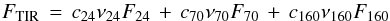 Mathematical equation: \begin{eqnarray} \label{eqn:tirflux} F_{\mathrm{TIR}}\,=\,c_{24}\nu_{24}F_{24}\,+\,c_{70}\nu_{70}F_{70}\,+\,c_{160}\nu_{160}F_{160} \end{eqnarray}