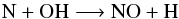 Mathematical equation: \begin{equation} \label{eq:no} \mathrm{N + OH \longrightarrow NO + H} \end{equation}