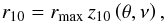 Mathematical equation: \begin{equation} r_{10} = r_\mathrm{max}\, z_{10}\left(\theta, \nu\right), \label{eq:z10} \end{equation}