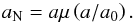 Mathematical equation: \begin{equation} a_\mathrm{N}=a\mu\left(a/a_0\right). \label{eq:algrel} \end{equation}