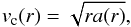 Mathematical equation: \begin{equation} v_{\rm c}(r) = \sqrt{r a(r)}, \label{eq:vcpart} \end{equation}